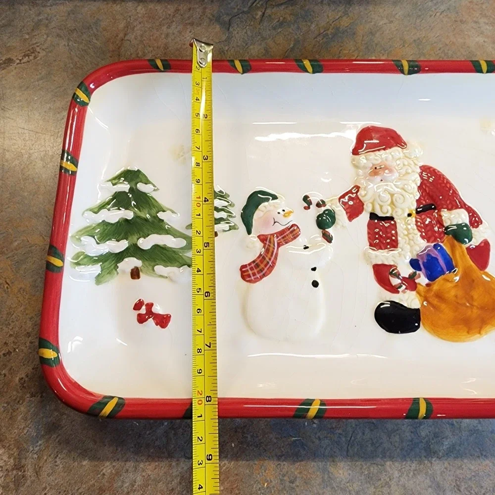Decorative Vintage Christmas Serving Tray Plate W Santa & Snowman 13